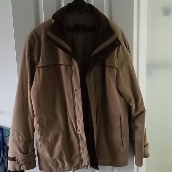 Gently worn tan leather/suede EMG jacket w/pockets - Picture 1 of 6